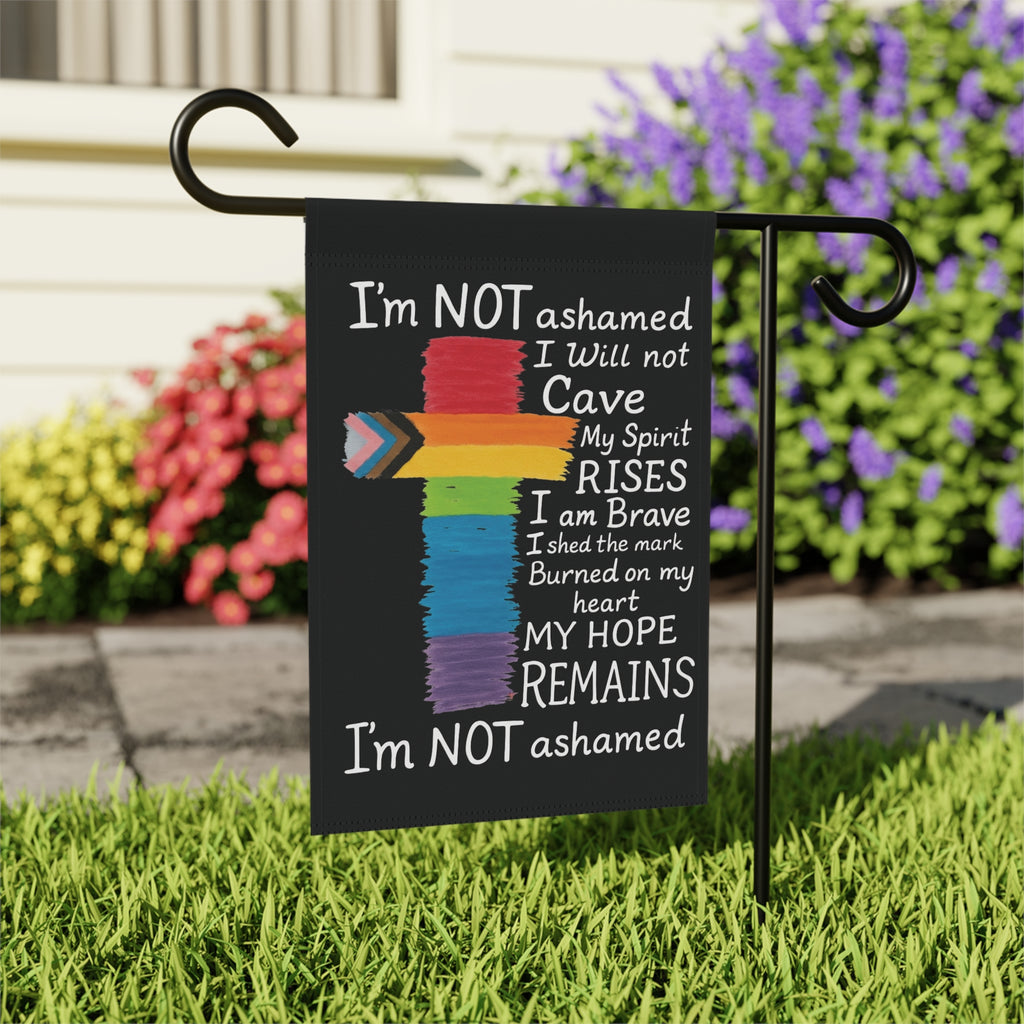 Garden Flag "I'm NOT ashamed" Colors of Pride Cross