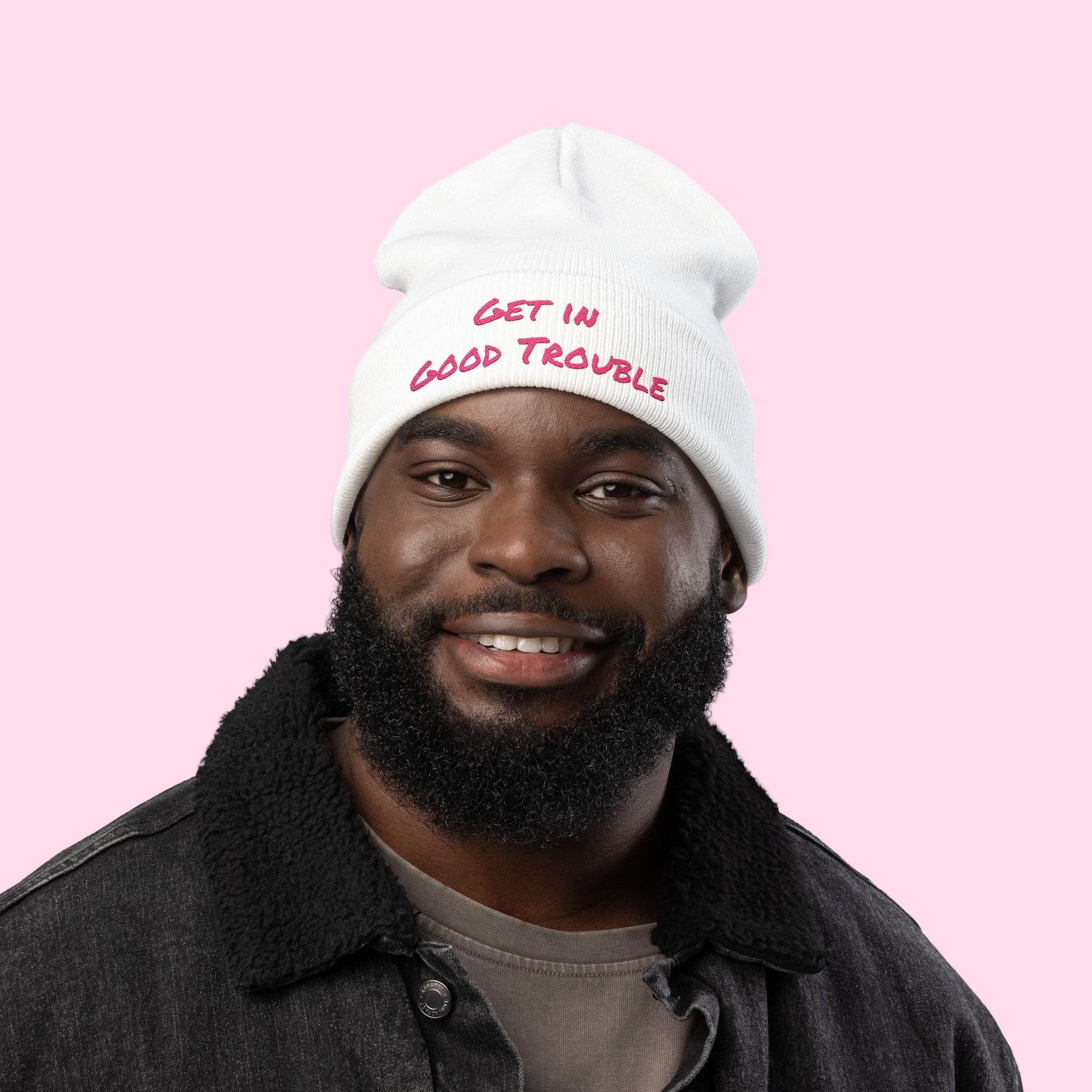 Embroidered Knit Beanie - "Get in Good Trouble"