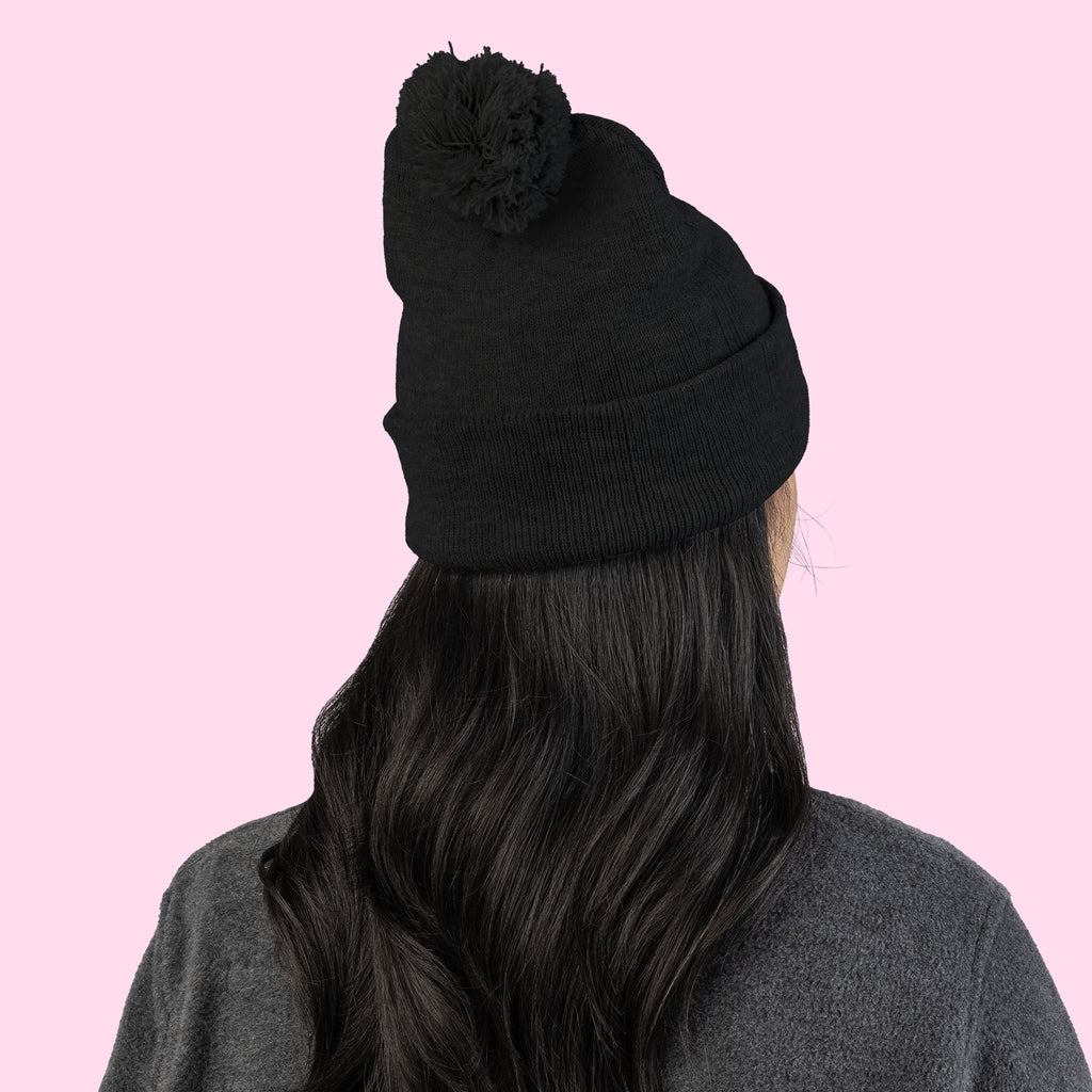 Pom-Pom Knit Cap - Embroidered 'Get in Good Trouble' Beanie