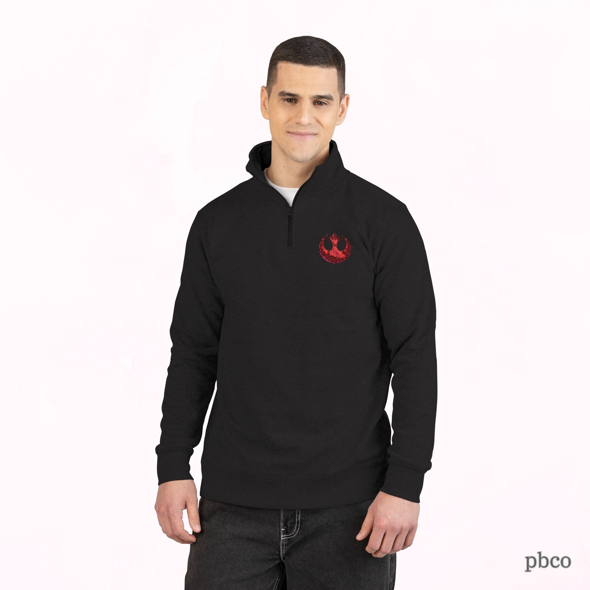 Embroidered Rebel Emblem Quarter-Zip Pullover