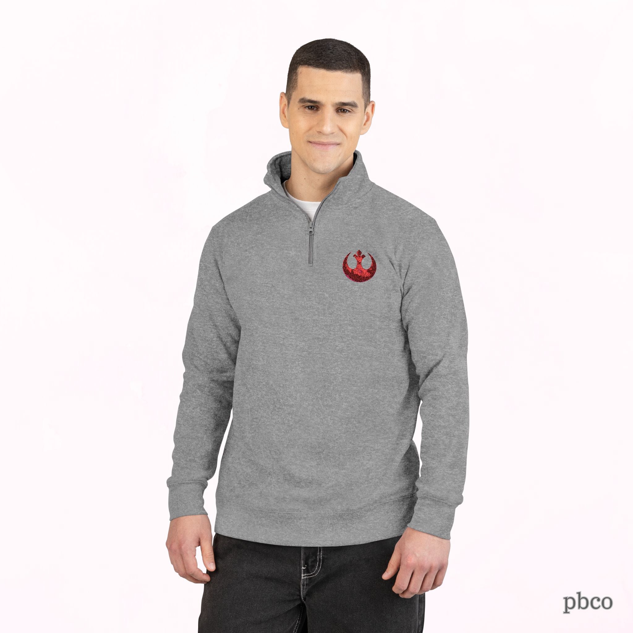 Embroidered Rebel Emblem Quarter-Zip Pullover