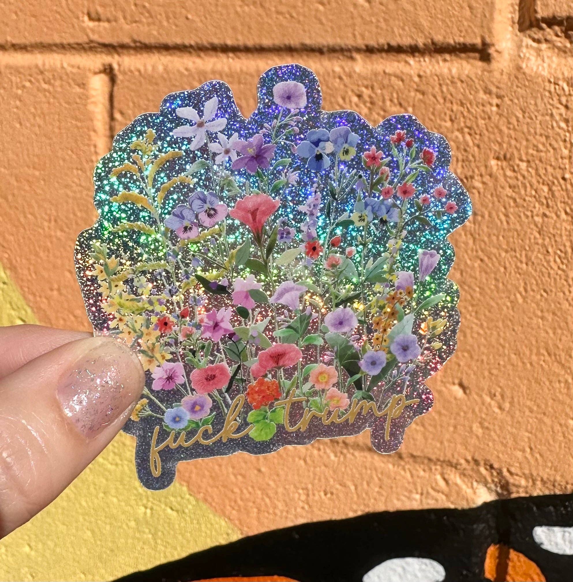 Hilarious Humanitarian - Hidden "Fuck Trump" Floral Pixie Glitter Sticker