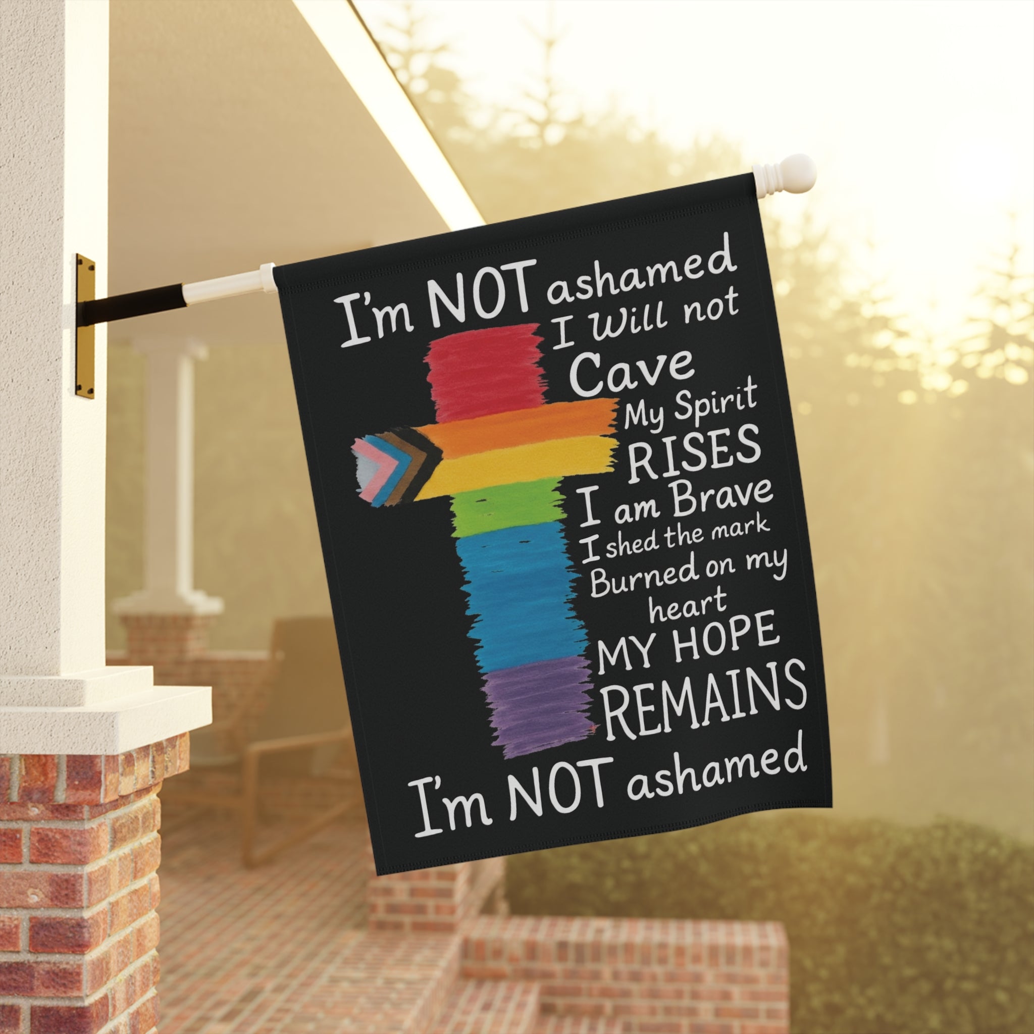 Garden Flag "I'm NOT ashamed" Colors of Pride Cross