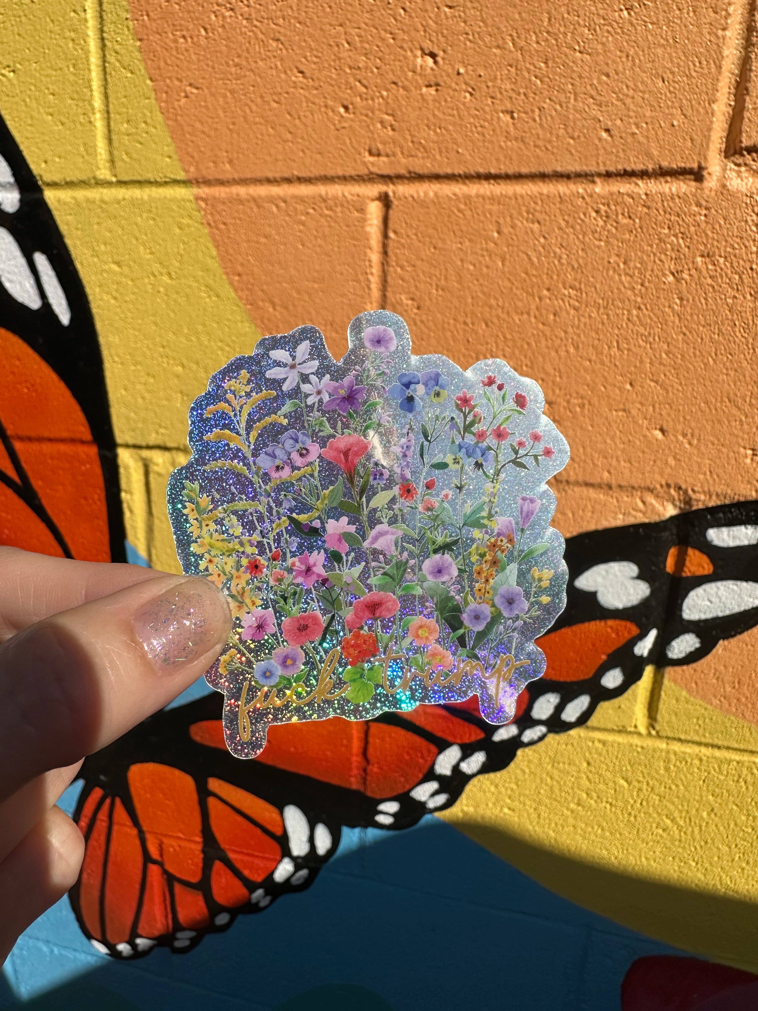 Hilarious Humanitarian - Hidden "Fuck Trump" Floral Pixie Glitter Sticker
